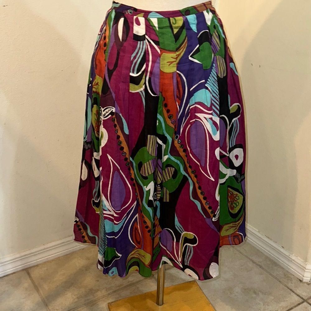 Casual Studio MADE IN INDIA Colorful Abstract Women's Gauze Skirt Size M - Picture 5 of 13